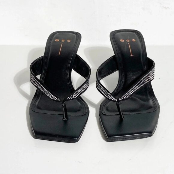 New Black Suede Studio Black Thong Crystal Embellished Sandal Heel size 40.5 - Picture 3 of 7